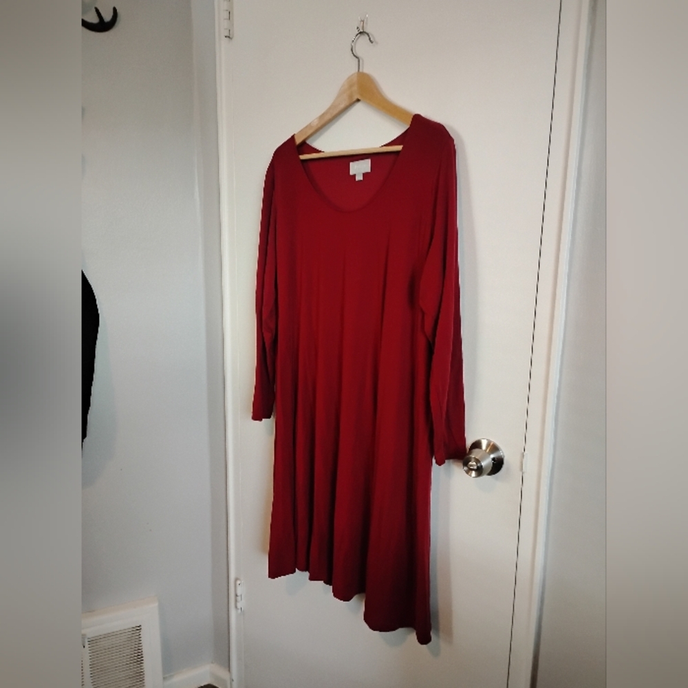 Ryllace Luxury Long Sleeve Knee Length Lined Red Shift Dress Plus 2XL